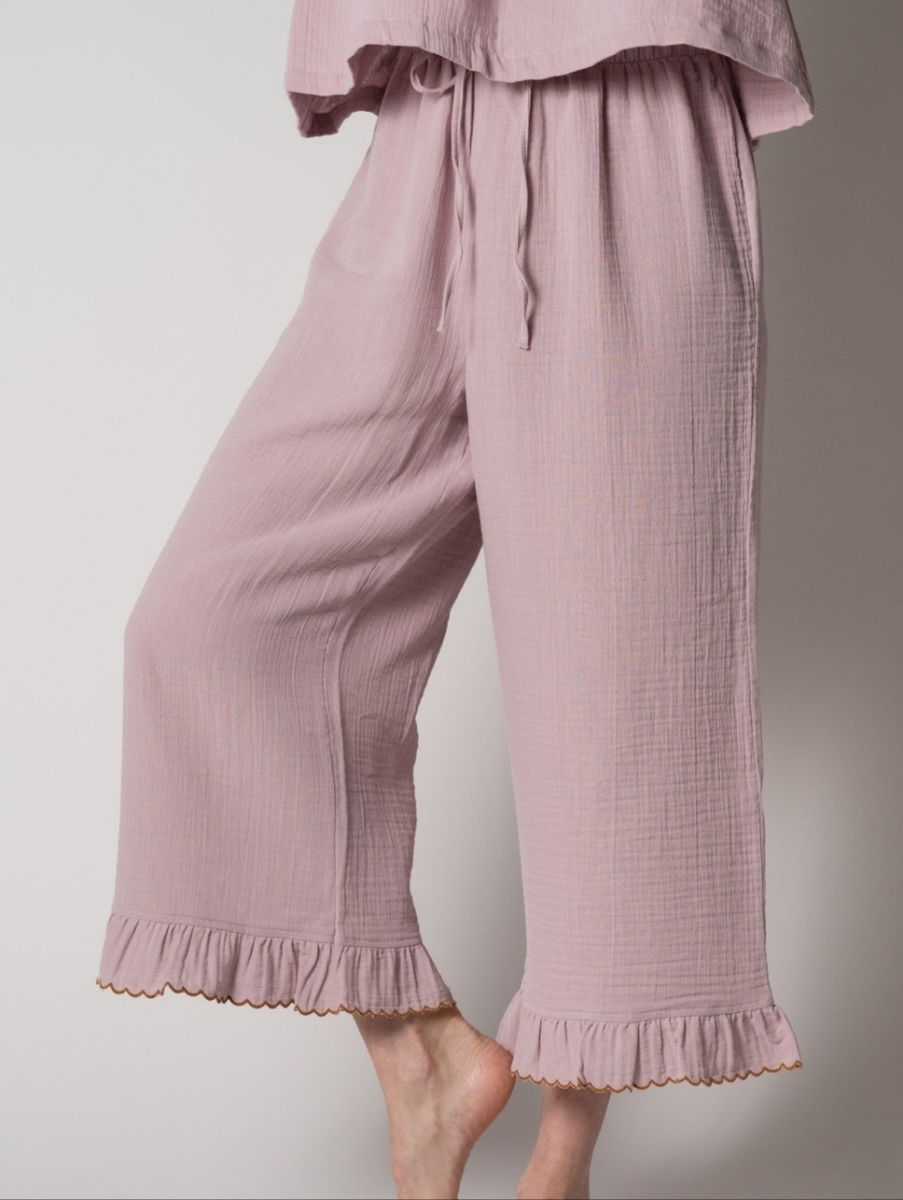 HOUSE NO. 23 Mauve Ruffle-Hem Wide Leg Lounge Pants